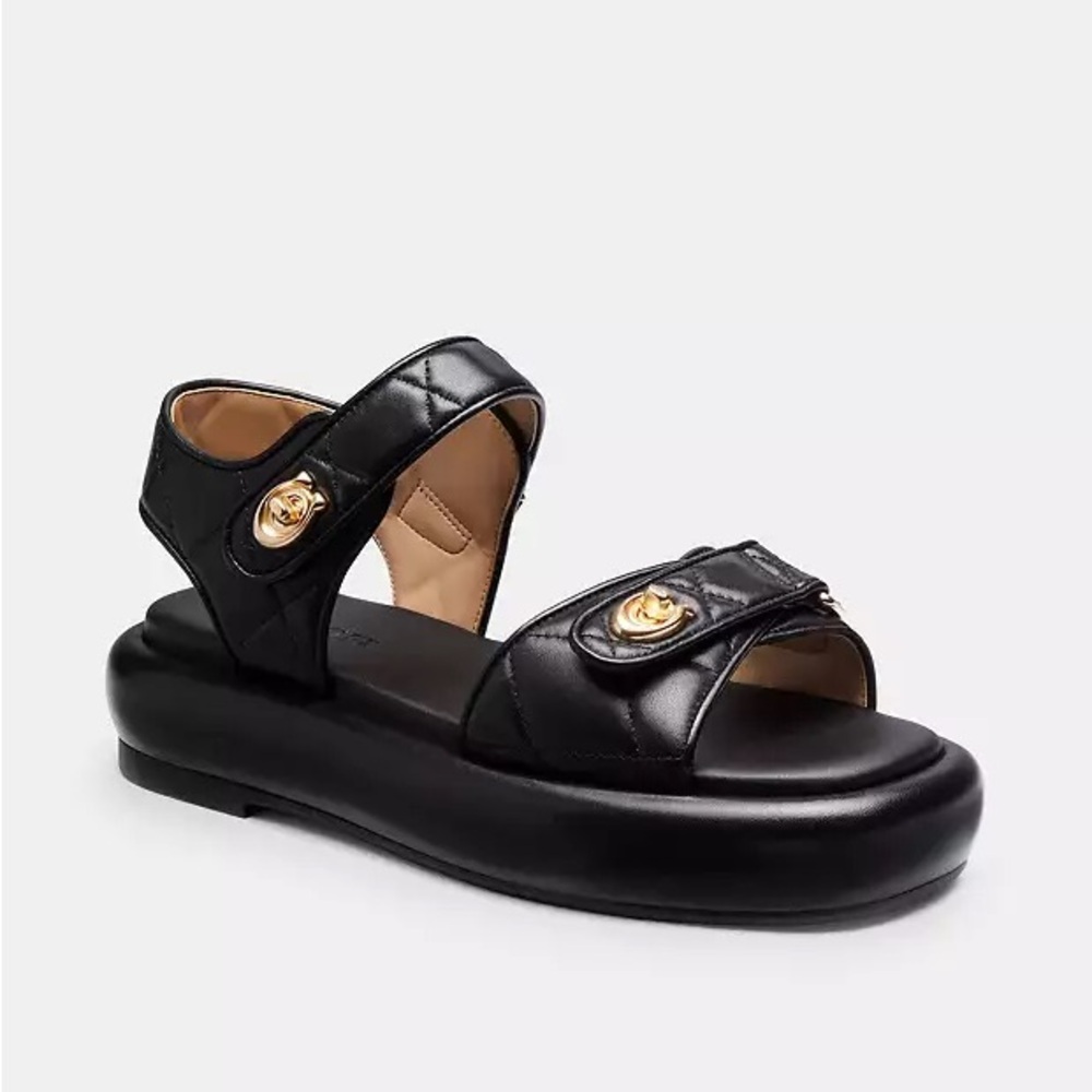 New Coach Peyton Leather Sandal Black Size 7 - Picture 12 of 12